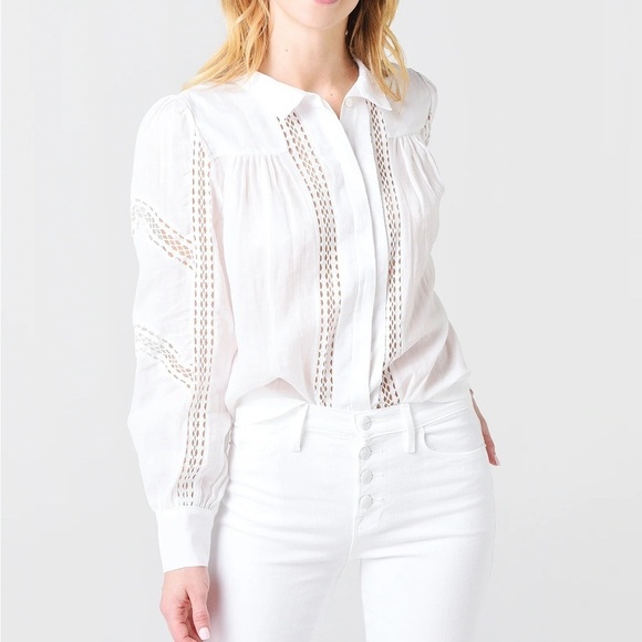 Frame Panel Lace Button Up Shirt Size Medium - Picture 1 of 11